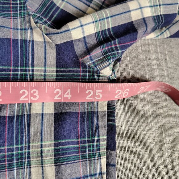 VINTAGE Roebucks Shirt Size XL Blue Short Sleeve Plaid Pearl Snap Western Yoke - Picture 7 of 9